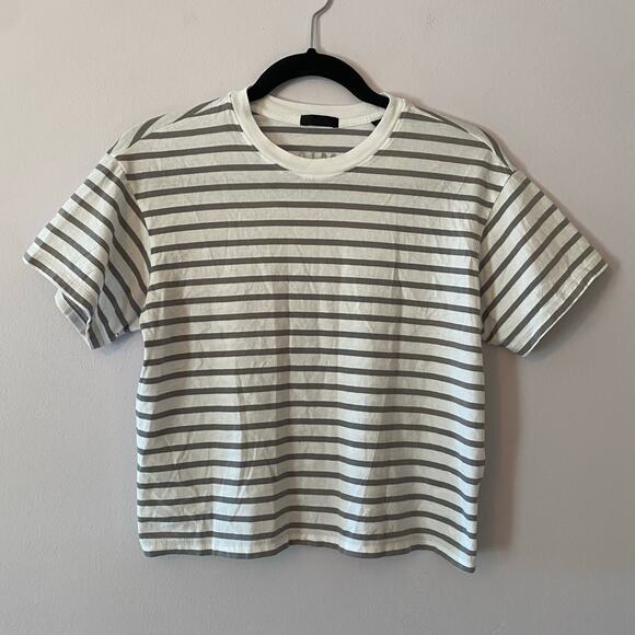 ATM Anthony Thomas Melillo Gray White Stripe Cropped T-Shirt Cotton size Small - Picture 1 of 8